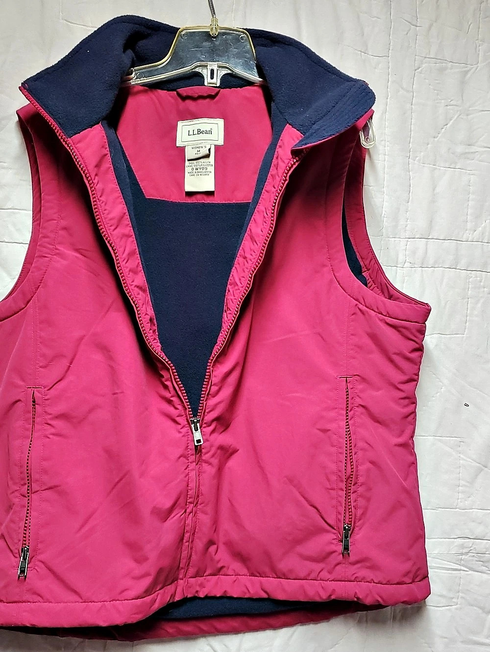 L.L.Bean Fleece-Lined Nylon Vest Pink & Blue Medium Vintage NWOT